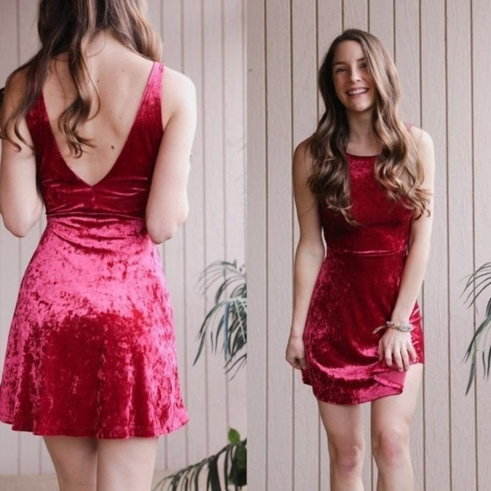 H&M Crushed Red Velvet Mini Dress